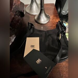 Frye Soft Black Leather Shoulder/ Crossbody Bag With Brass Accents NEW!